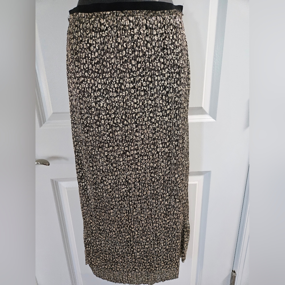 Maeve by Anthropologie Womens Skirt Black Gold Animal Print Bling Size 0